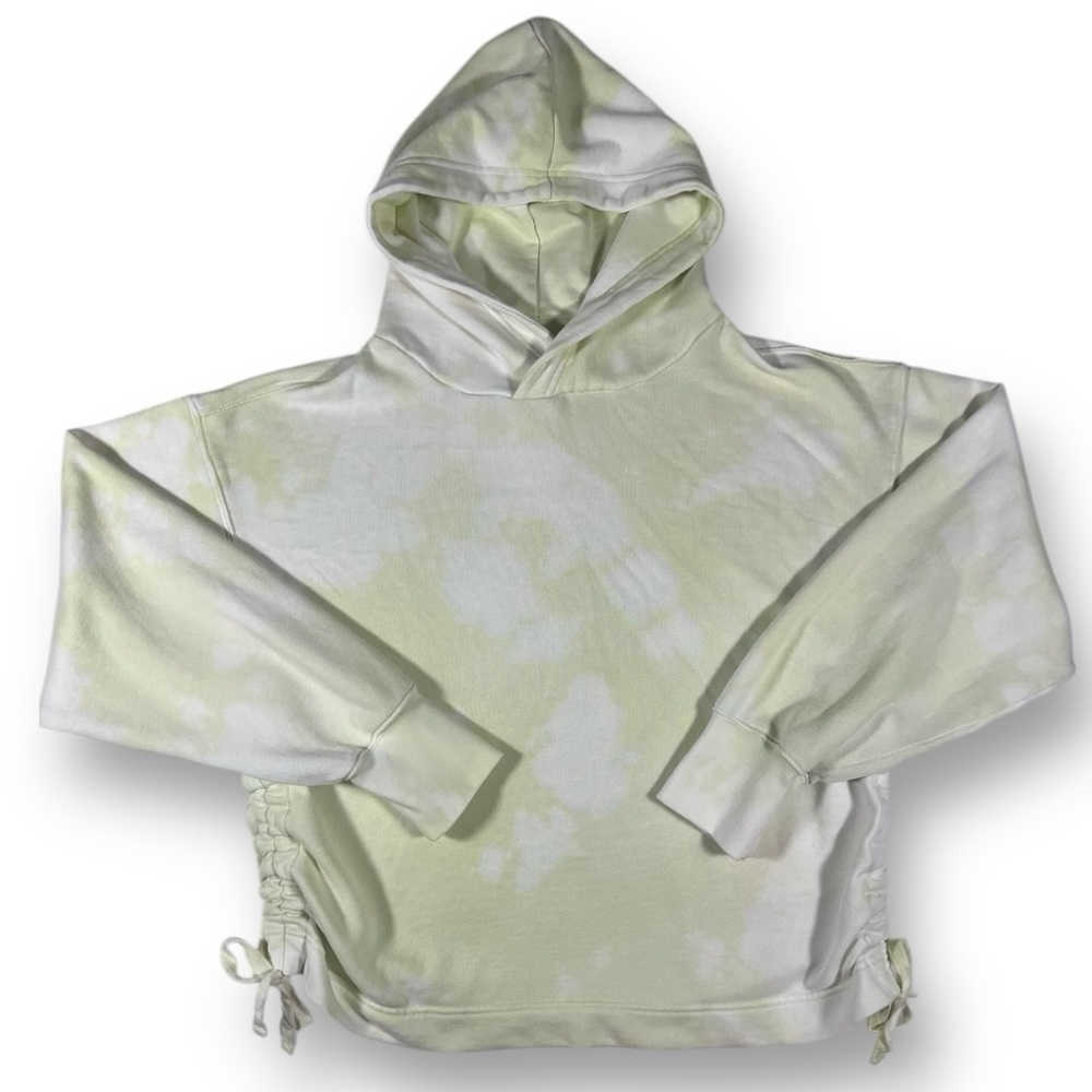 AERIE Light Green Upcycled Bleach Tie Dye Side Tie Cinched Hoodie Sweater Top L